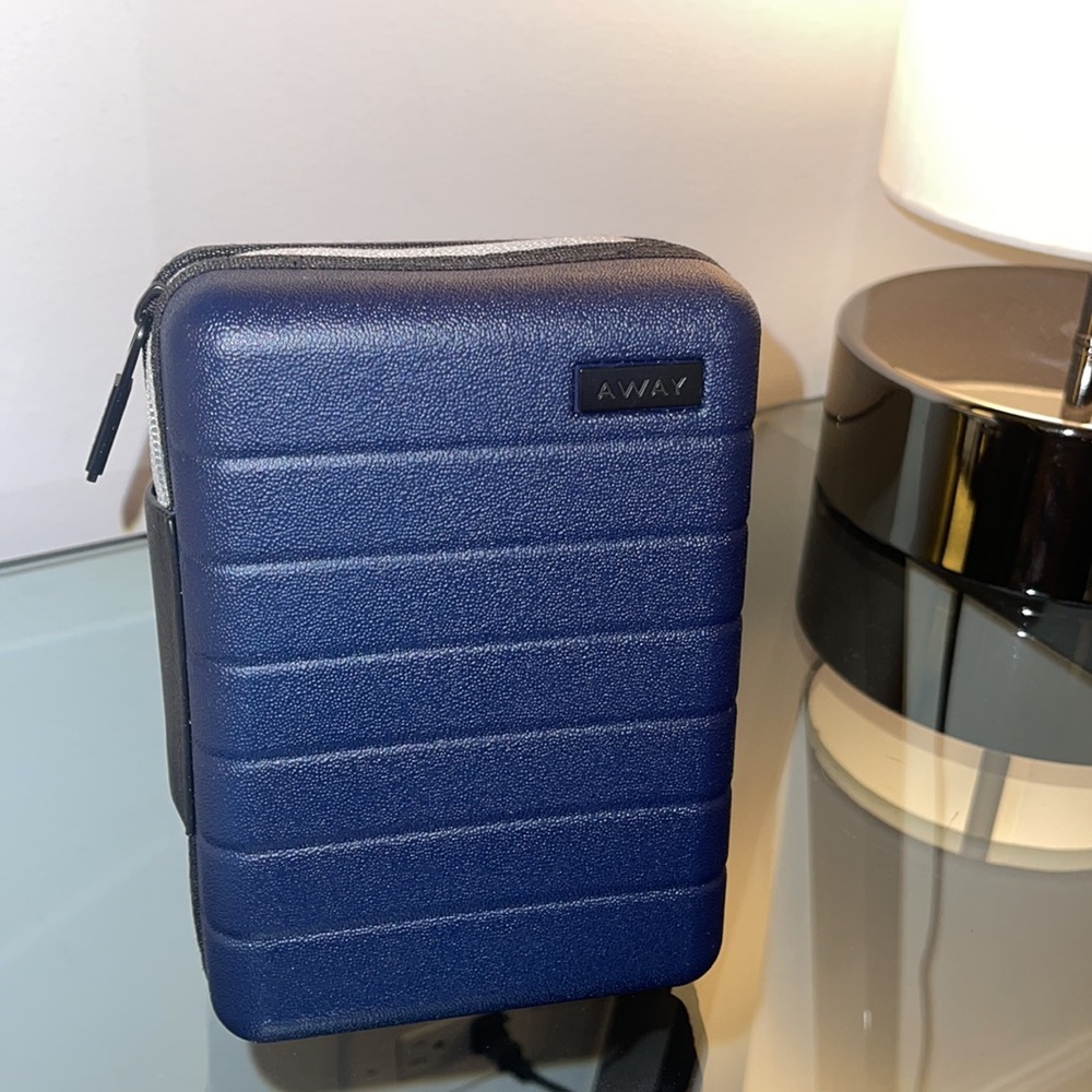 AWAY mini luggage suitcase toiletry bag hardshell case BLUE zipper NEW